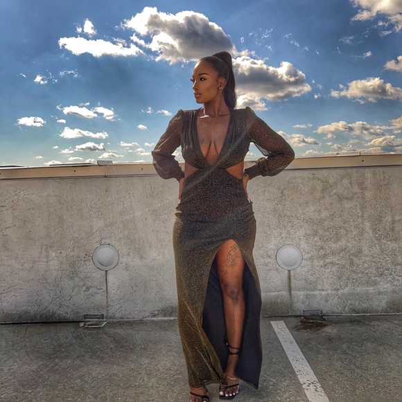 Black Shimmer Maxi Dress Backless - Picture 2 of 9